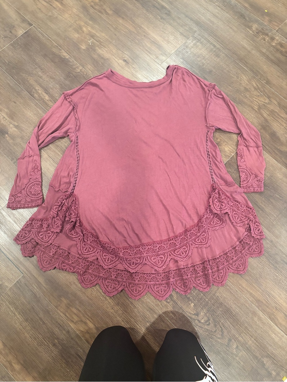 Free People Sparrow Tunic Top  Crocheted, Sleeves And Trim No Size Tag XL Pink